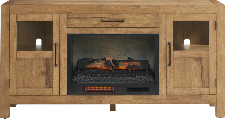 Edgewater Brown 64 in. Console with Electric Log Fireplace