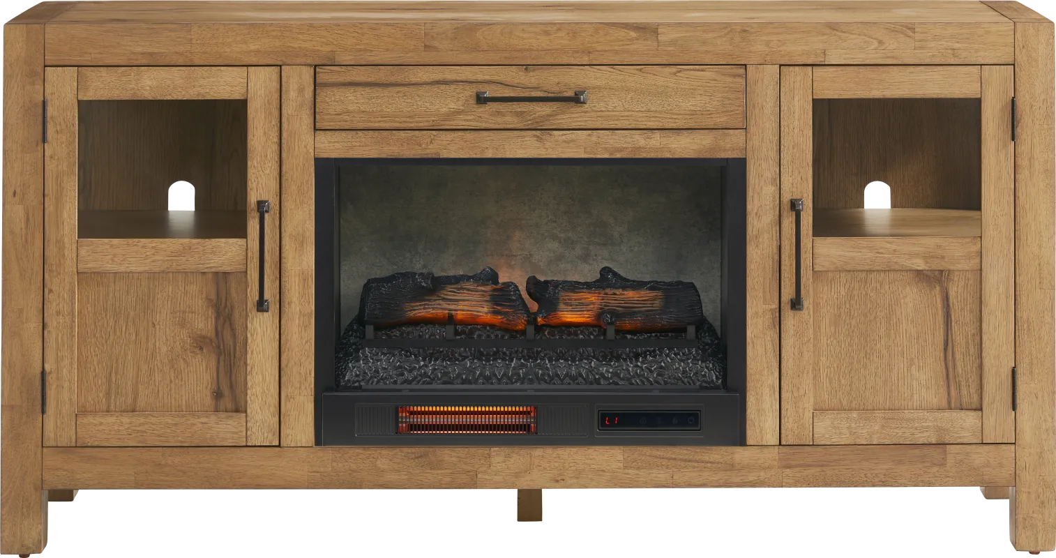 Edgewater Brown 64 in. Console with Electric Log Fireplace