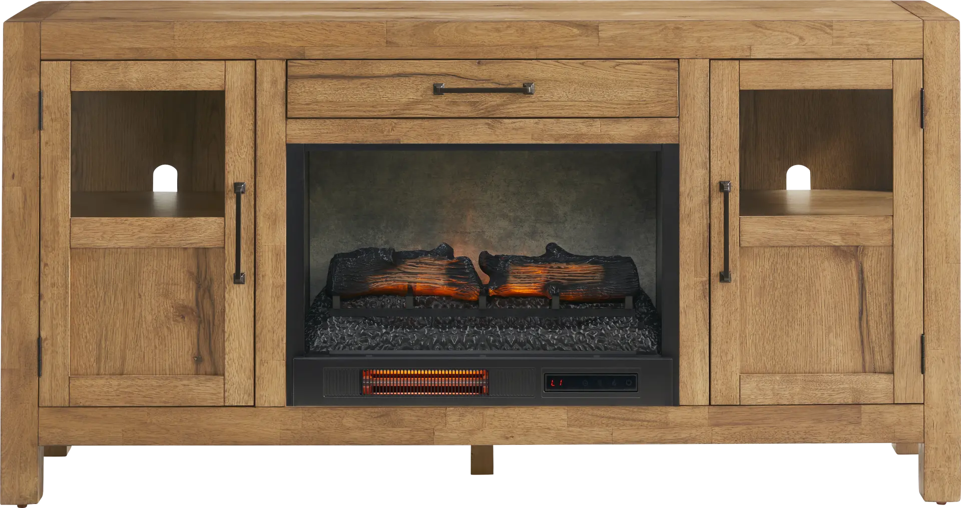 Edgewater Brown 64 in. Console with Electric Log Fireplace