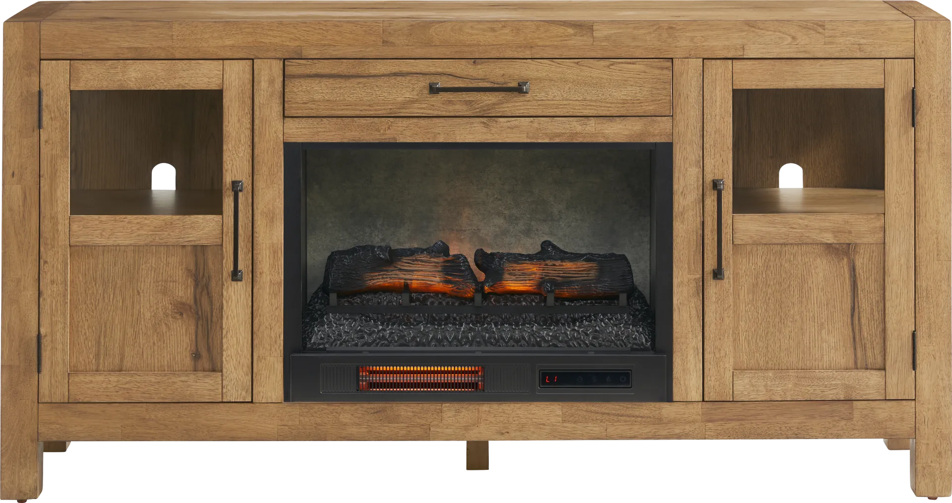 Edgewater Brown 64 in. Console with Electric Log Fireplace - Image 1