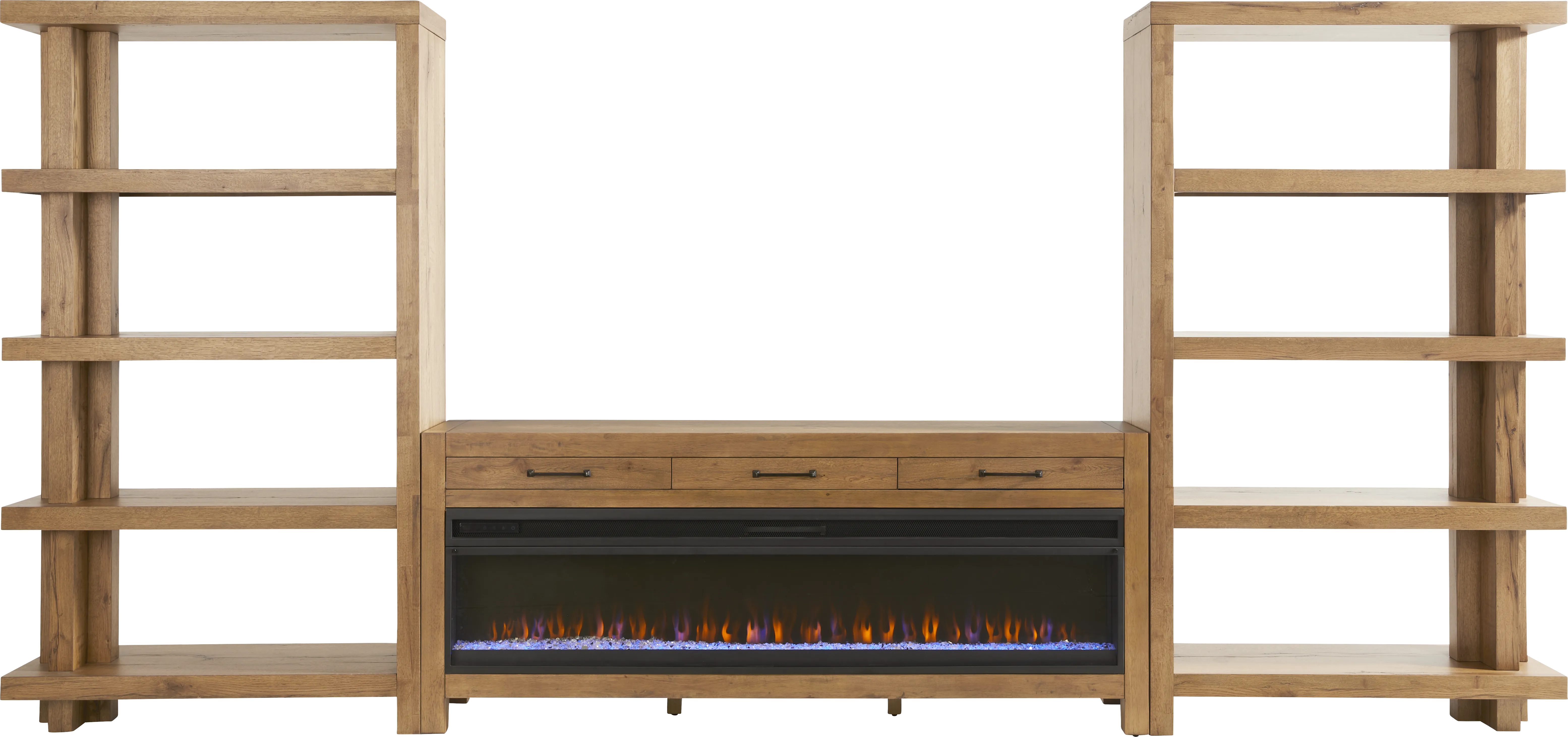 Edgewater Brown 3 Pc Wall Unit with 77 in. Console and Electric Fireplace - Thumbnail - Image 1
