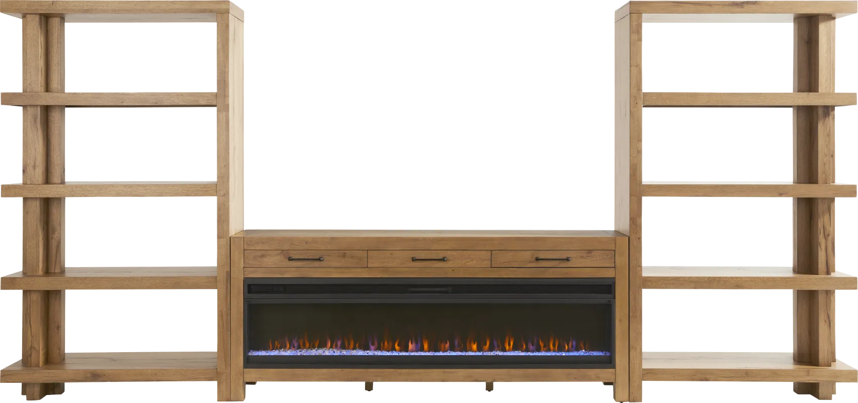 Edgewater Brown 3 Pc Wall Unit with 77 in. Console and Electric Fireplace