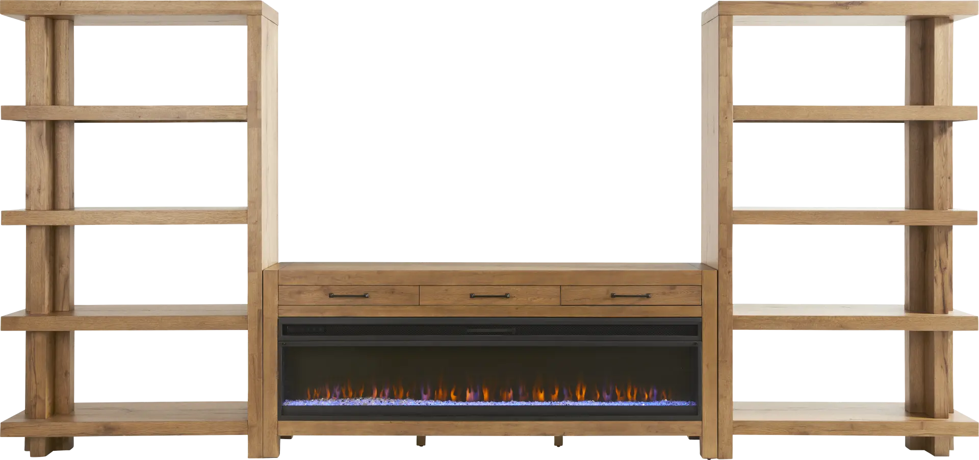 Edgewater Brown 3 Pc Wall Unit with 77 in. Console and Electric Fireplace