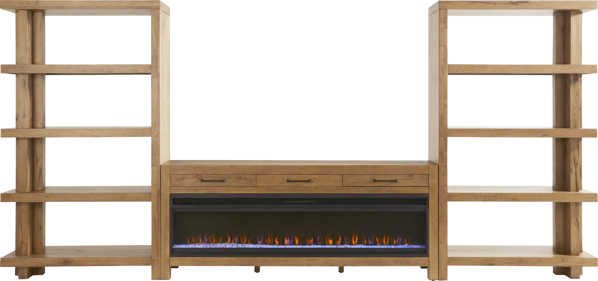 Edgewater Brown 3 Pc Wall Unit with 77 in. Console and Electric Fireplace - Image 1