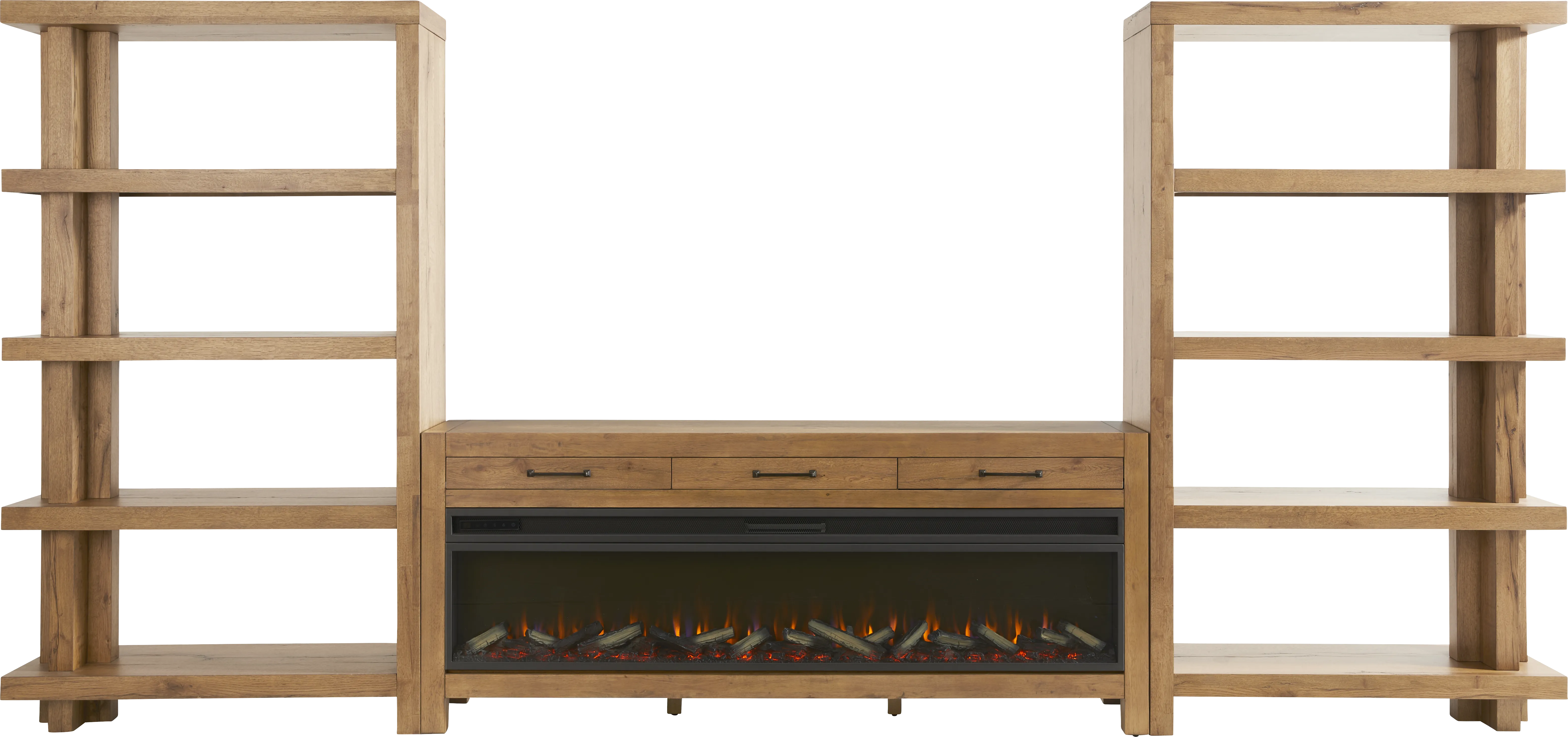 Edgewater Brown 3 Pc Wall Unit with 77 in. Console and Electric Log Fireplace - Thumbnail - Image 1