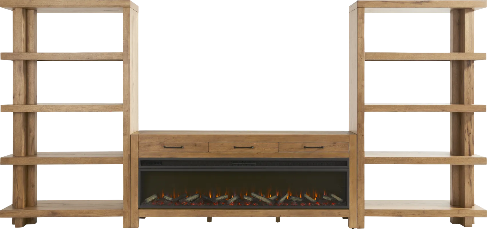 Edgewater Brown 3 Pc Wall Unit with 77 in. Console and Electric Log Fireplace