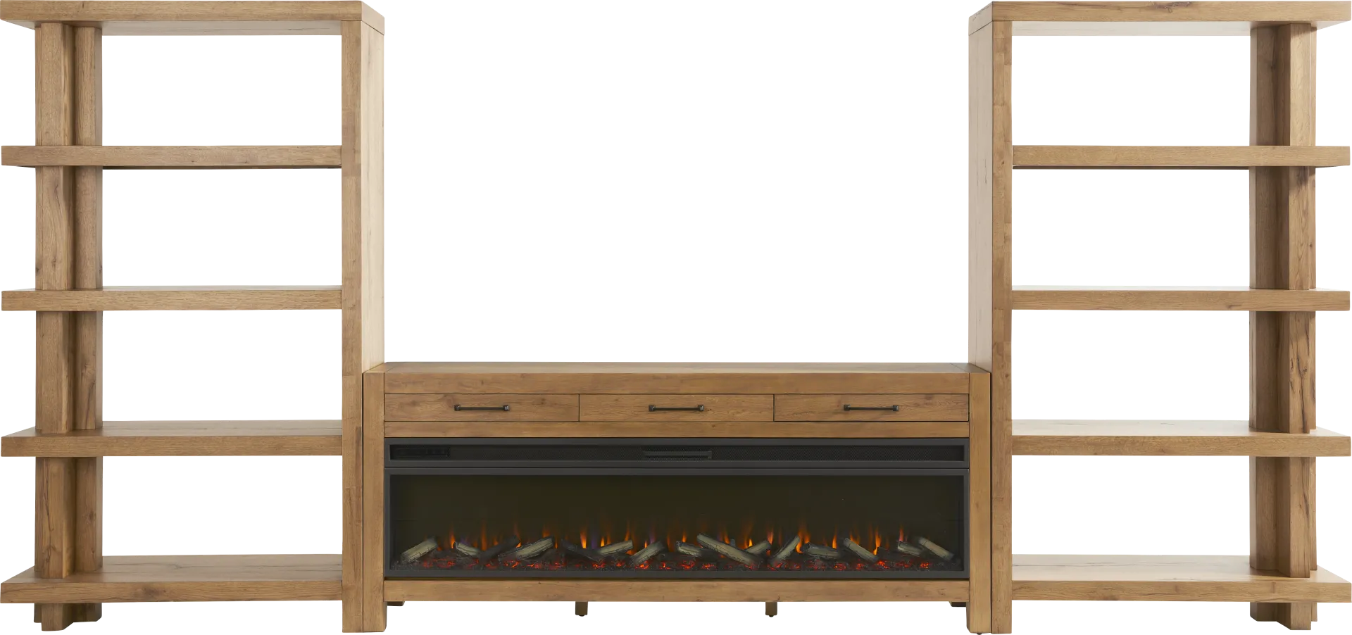 Edgewater Brown 3 Pc Wall Unit with 77 in. Console and Electric Log Fireplace - Image 1