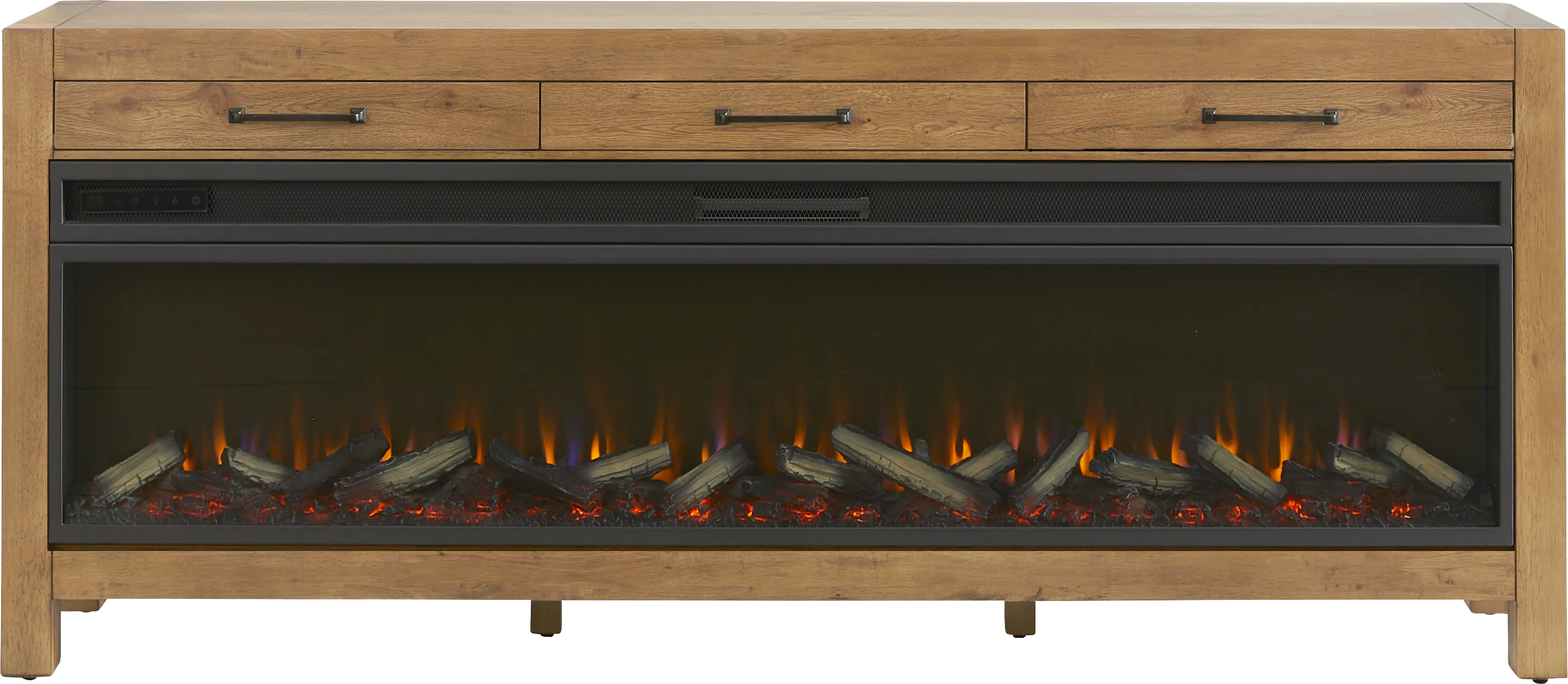 Edgewater Brown 77 in. Console with Electric Log Fireplace - Thumbnail - Image 1