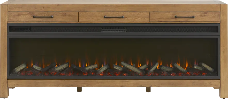 Edgewater Brown 77 in. Console with Electric Log Fireplace