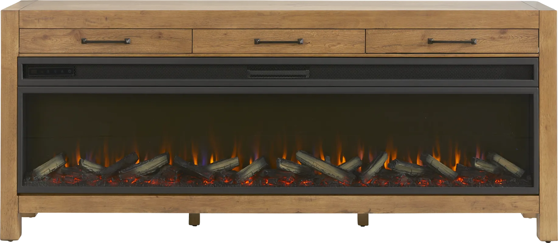 Edgewater Brown 77 in. Console with Electric Log Fireplace