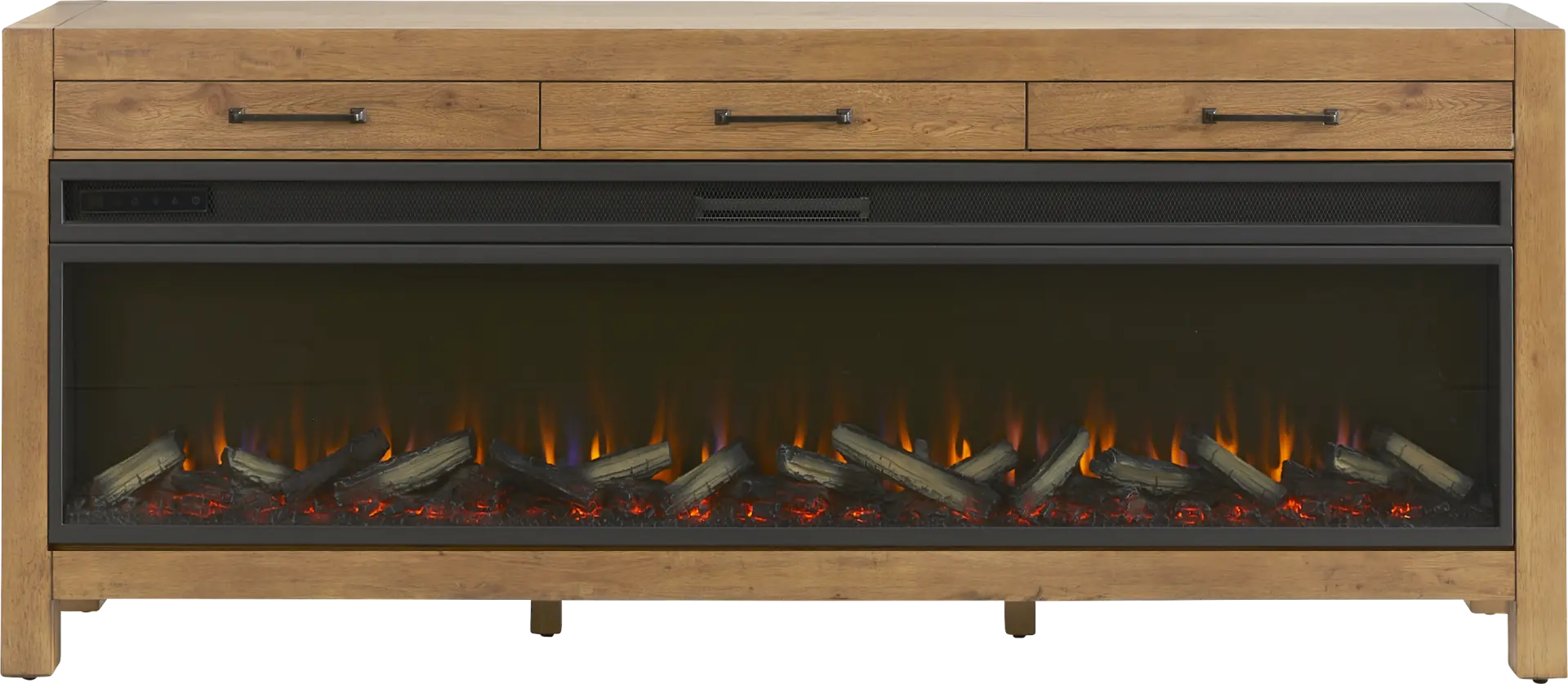 Edgewater Brown 77 in. Console with Electric Log Fireplace
