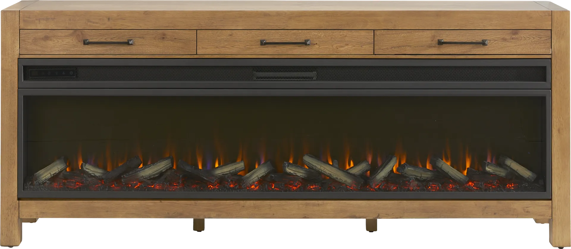 Edgewater Brown 77 in. Console with Electric Log Fireplace - Image 1