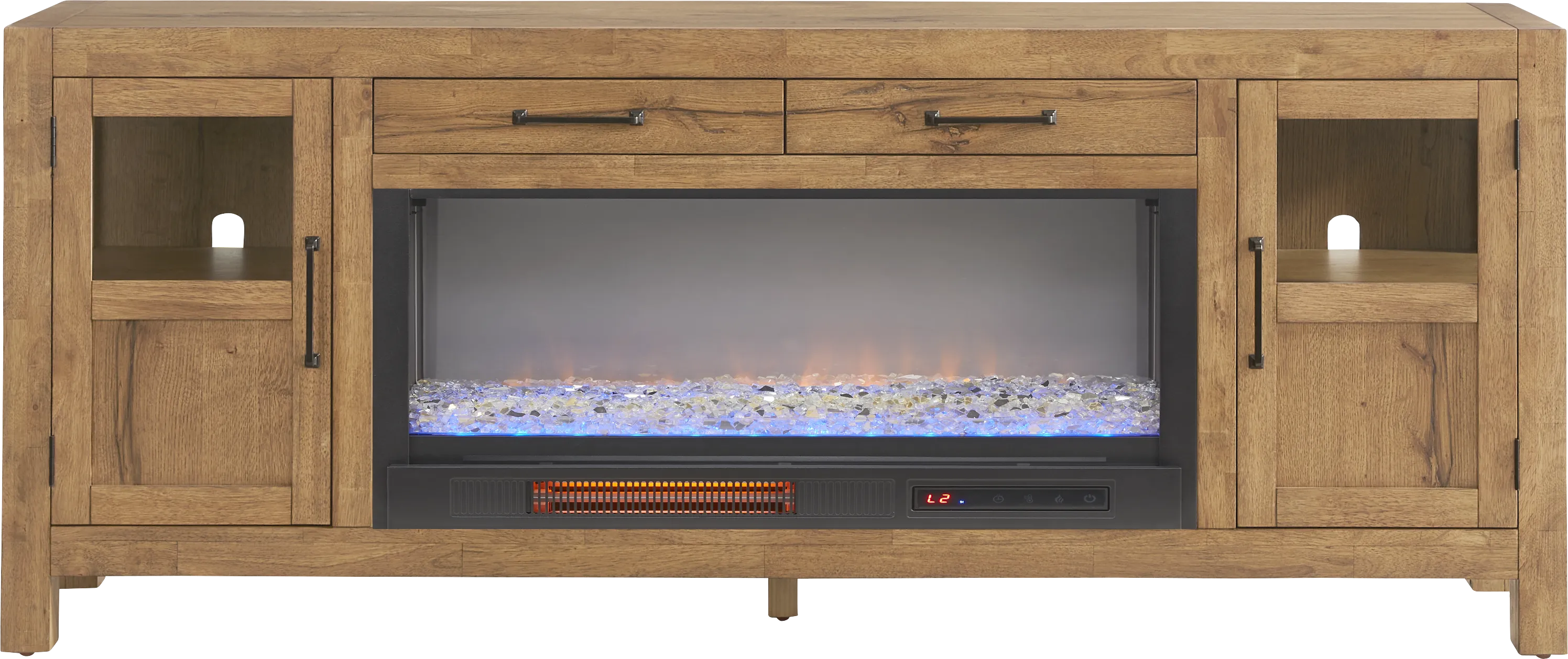 Edgewater Brown 80 in. Console with Electric Fireplace - Thumbnail - Image 1