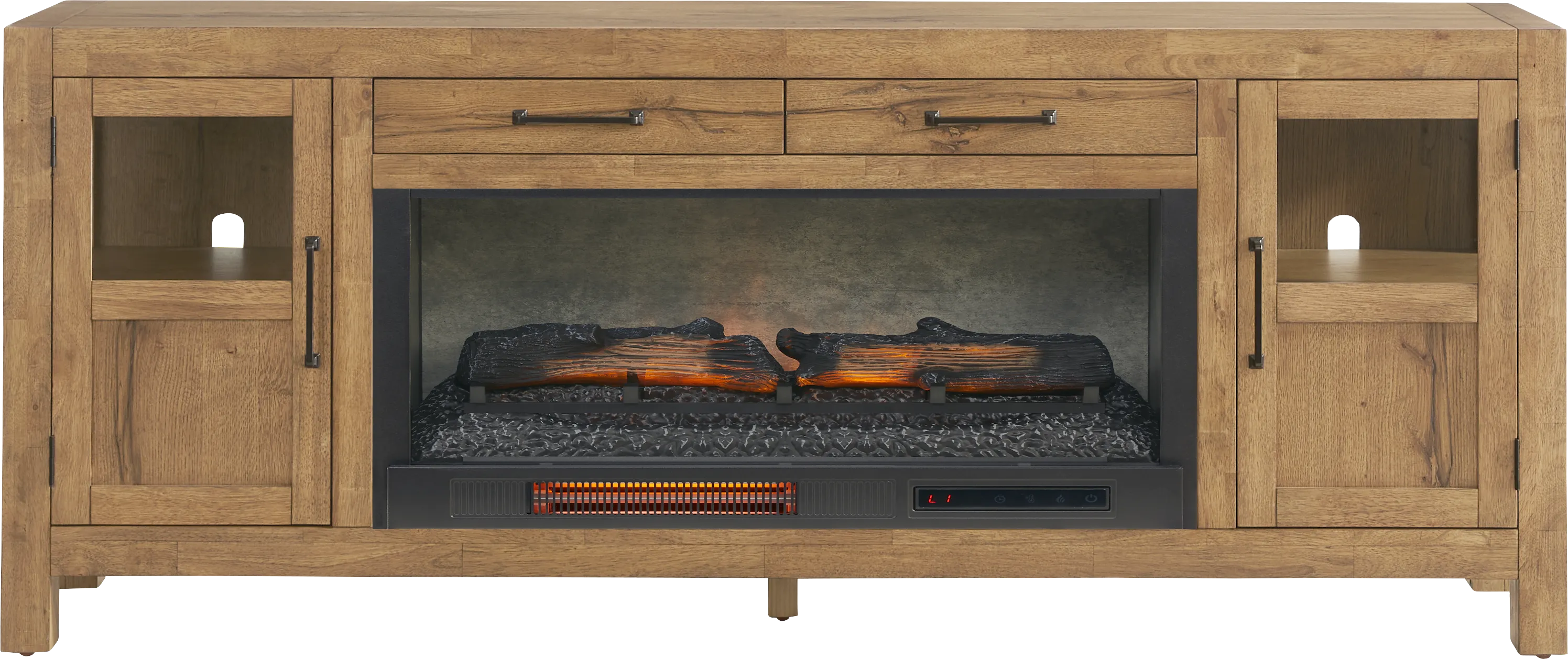 Edgewater Brown 80 in. Console with Electric Log Fireplace - Thumbnail - Image 1