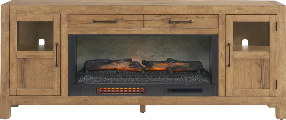 Edgewater Brown 80 in. Console with Electric Log Fireplace
