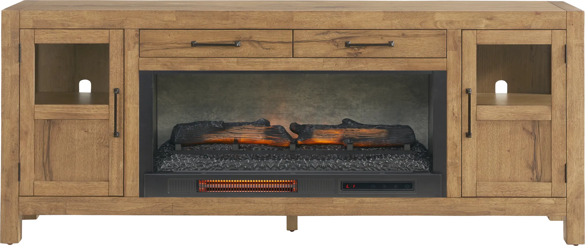 Edgewater Brown 80 in. Console with Electric Log Fireplace