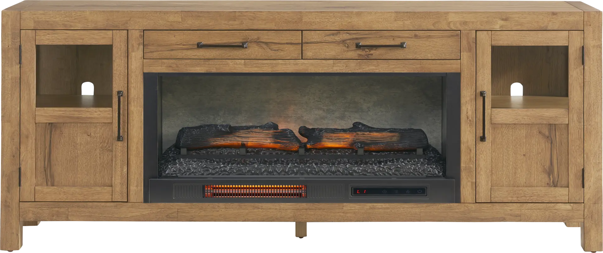 Edgewater Brown 80 in. Console with Electric Log Fireplace