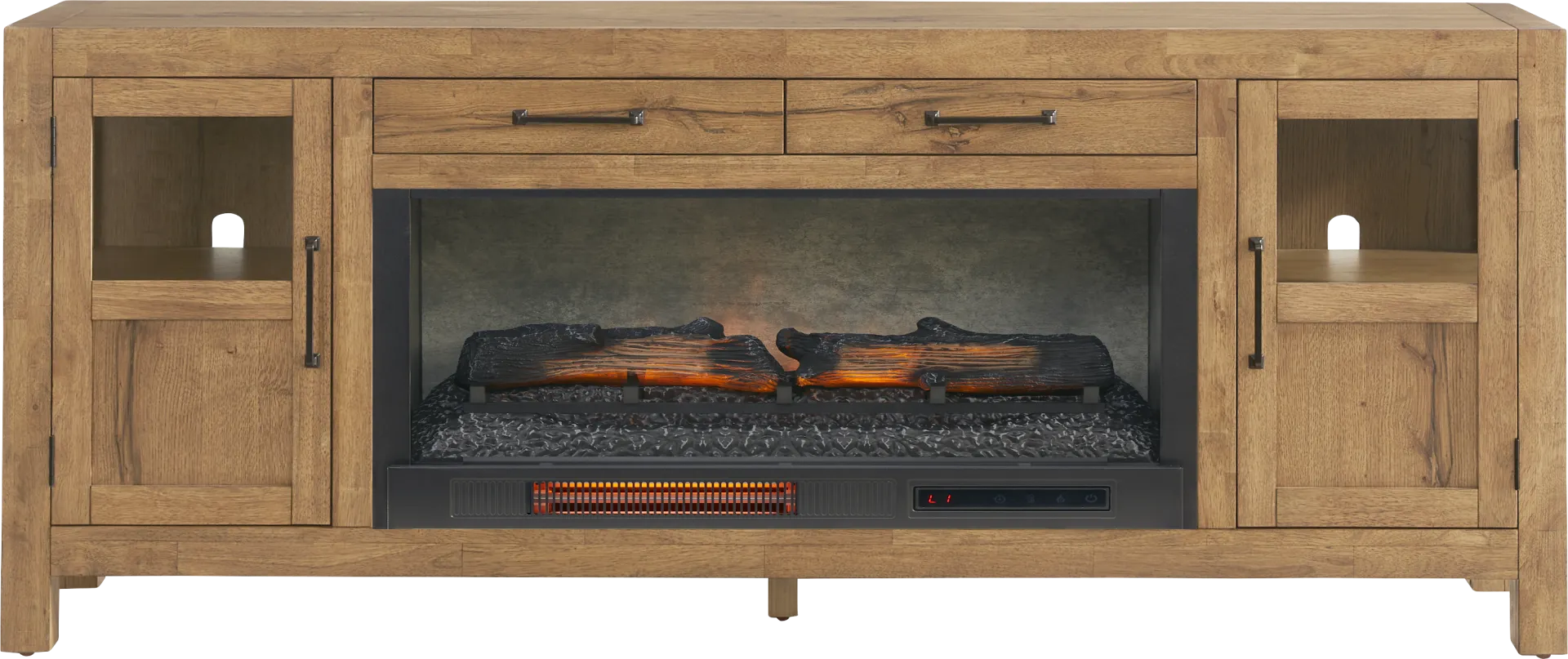 Edgewater Brown 80 in. Console with Electric Log Fireplace - Image 1