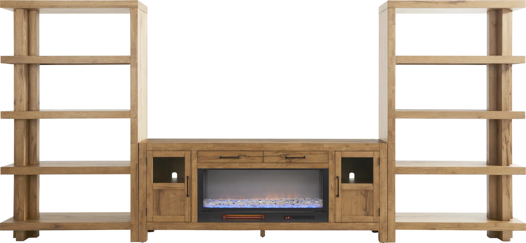 Edgewater Brown 4 Pc Wall Unit with 80 in. Console and Electric Fireplace