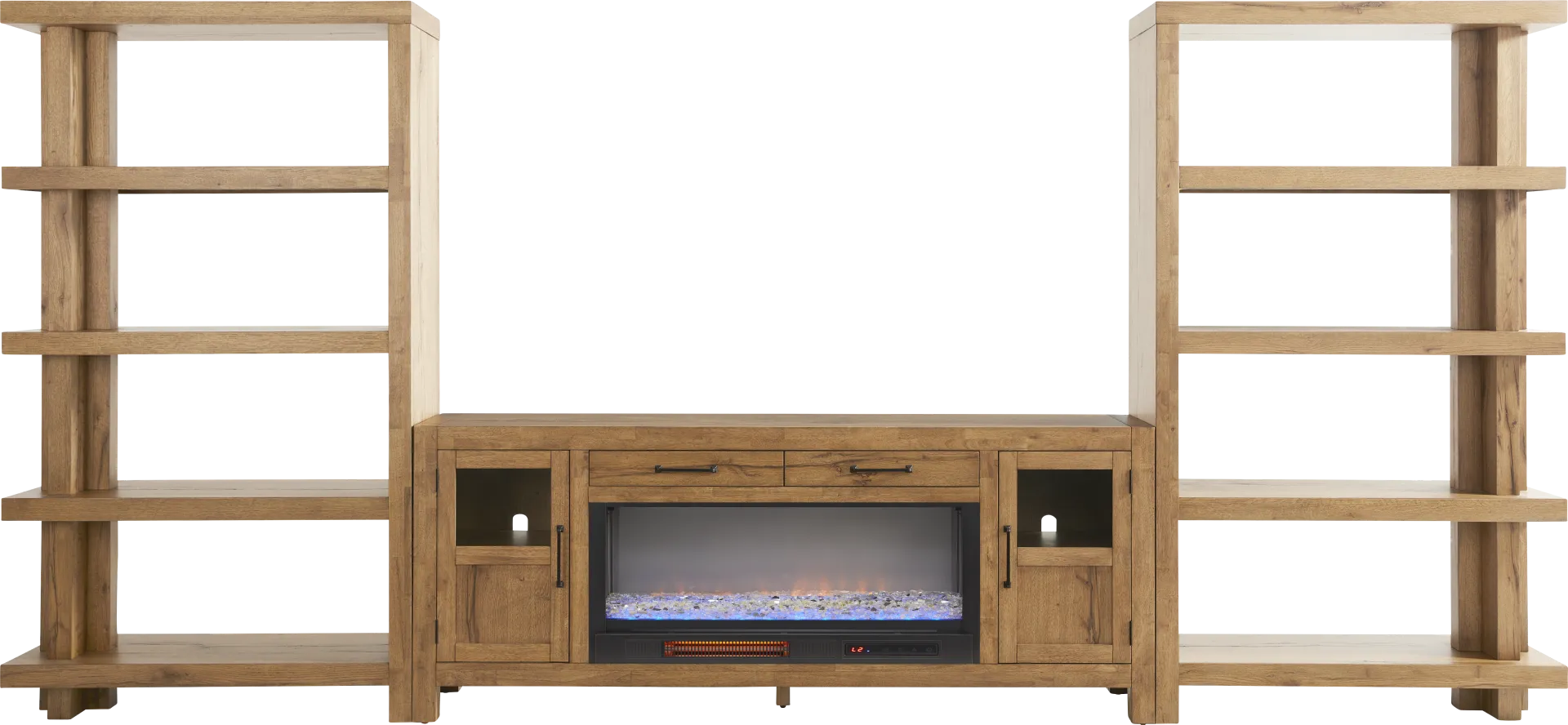 Edgewater Brown 4 Pc Wall Unit with 80 in. Console and Electric Fireplace - Image 1