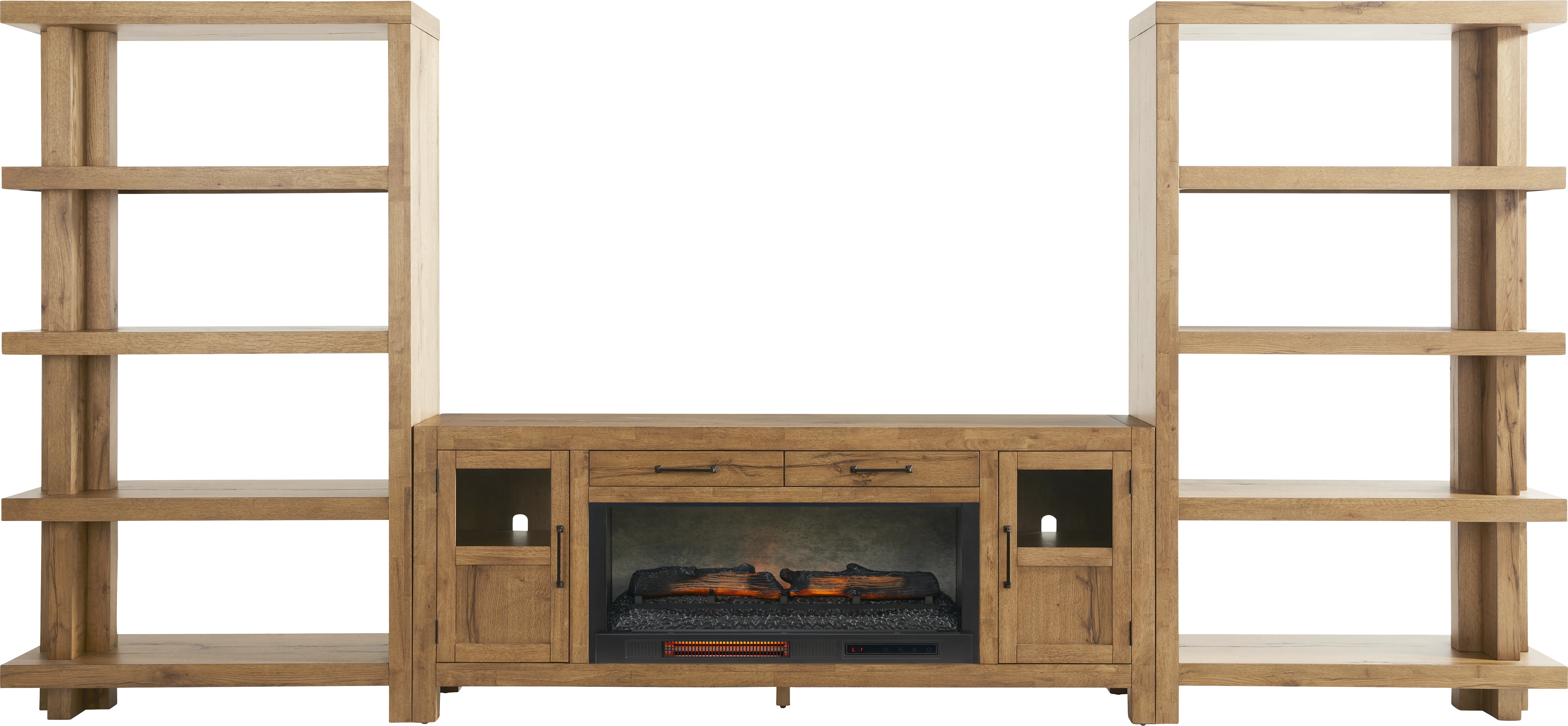 Edgewater Brown 4 Pc Wall Unit with 80 in. Console and Electric Log Fireplace - Thumbnail - Image 1