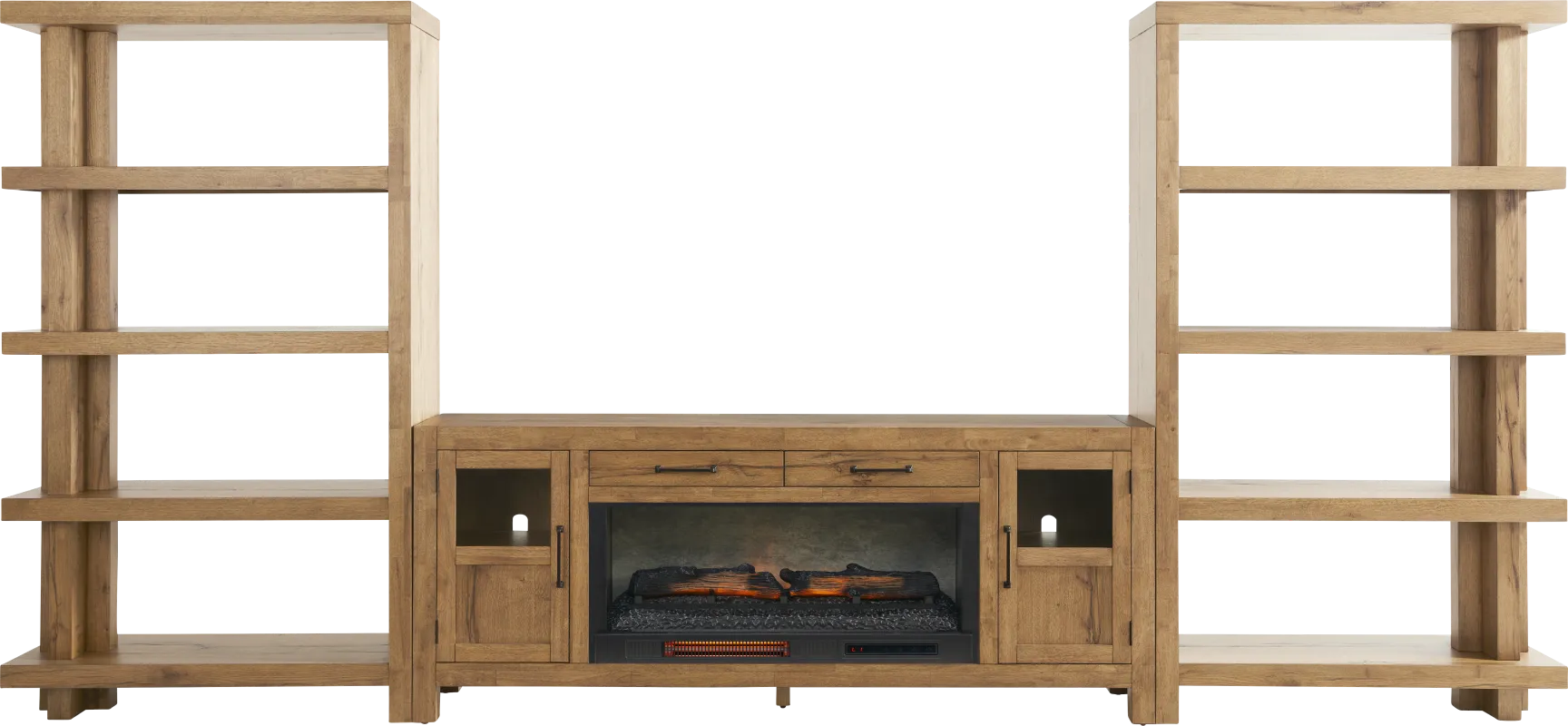 Edgewater Brown 4 Pc Wall Unit with 80 in. Console and Electric Log Fireplace