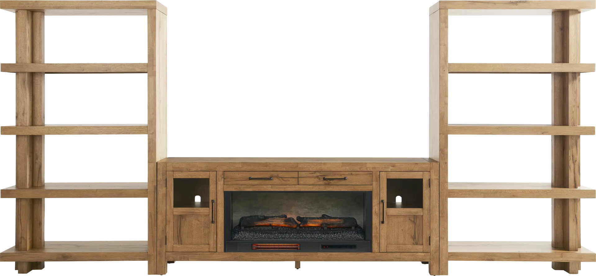 Edgewater Brown 4 Pc Wall Unit with 80 in. Console and Electric Log Fireplace