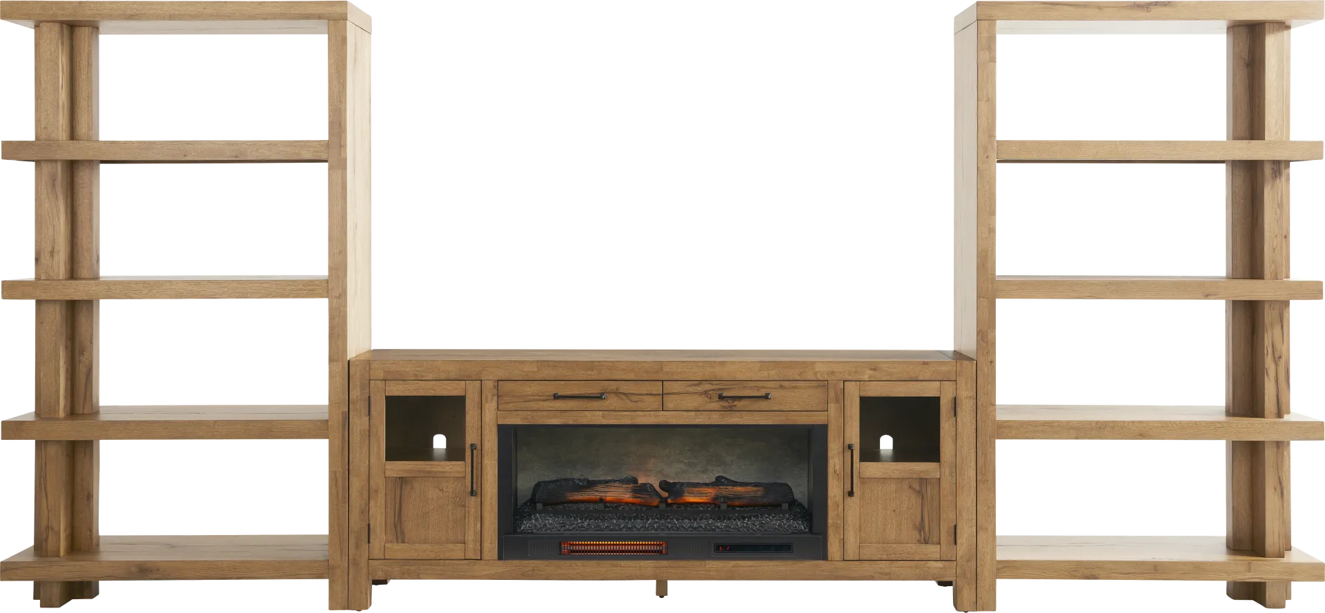 Edgewater Brown 4 Pc Wall Unit with 80 in. Console and Electric Log Fireplace - Image 1