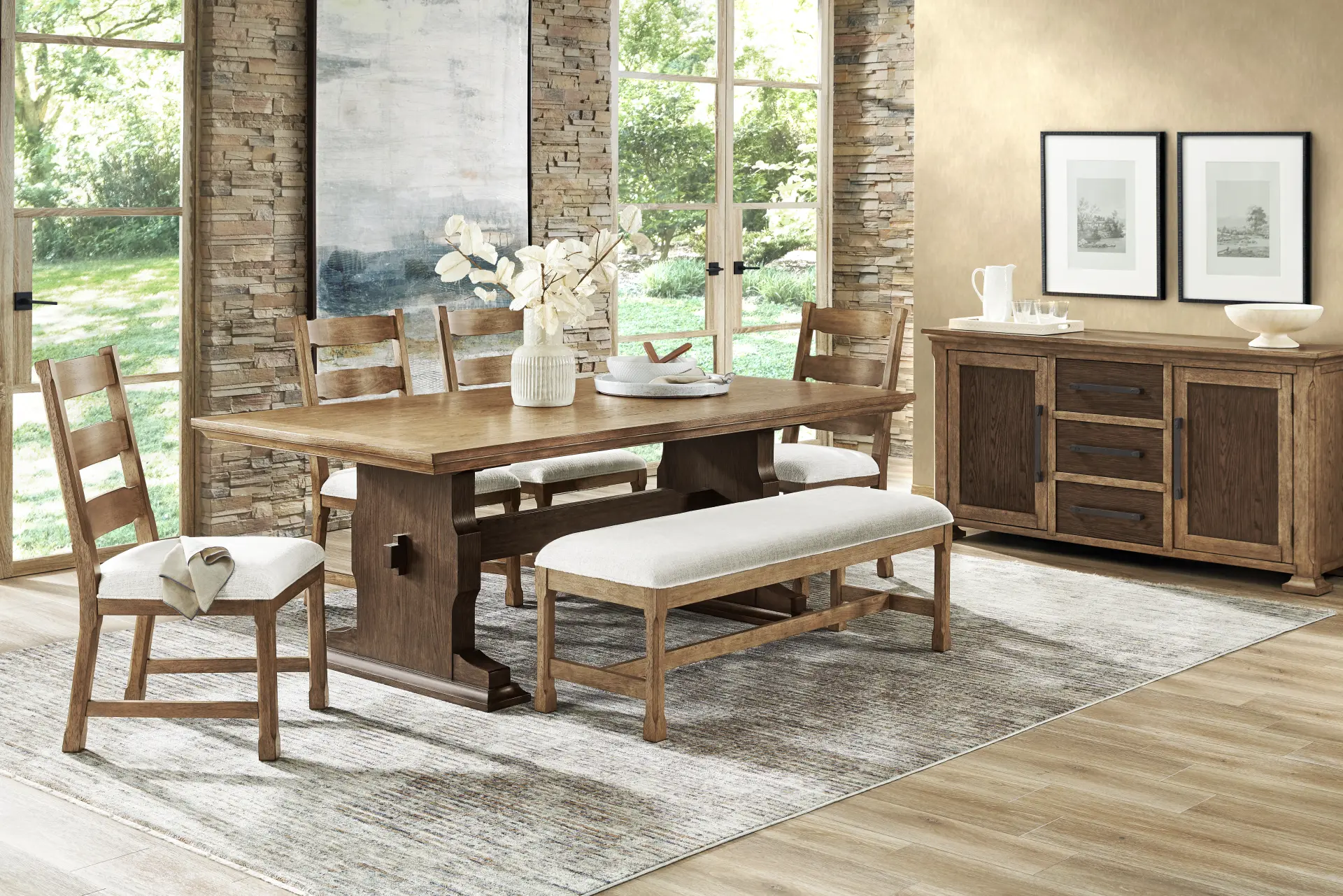 Telluride Brown 6 Pc Dining Room with Upholstered Bench