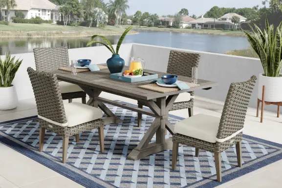 Siesta Key Light Wood 76 in. Rectangle Outdoor Dining Table