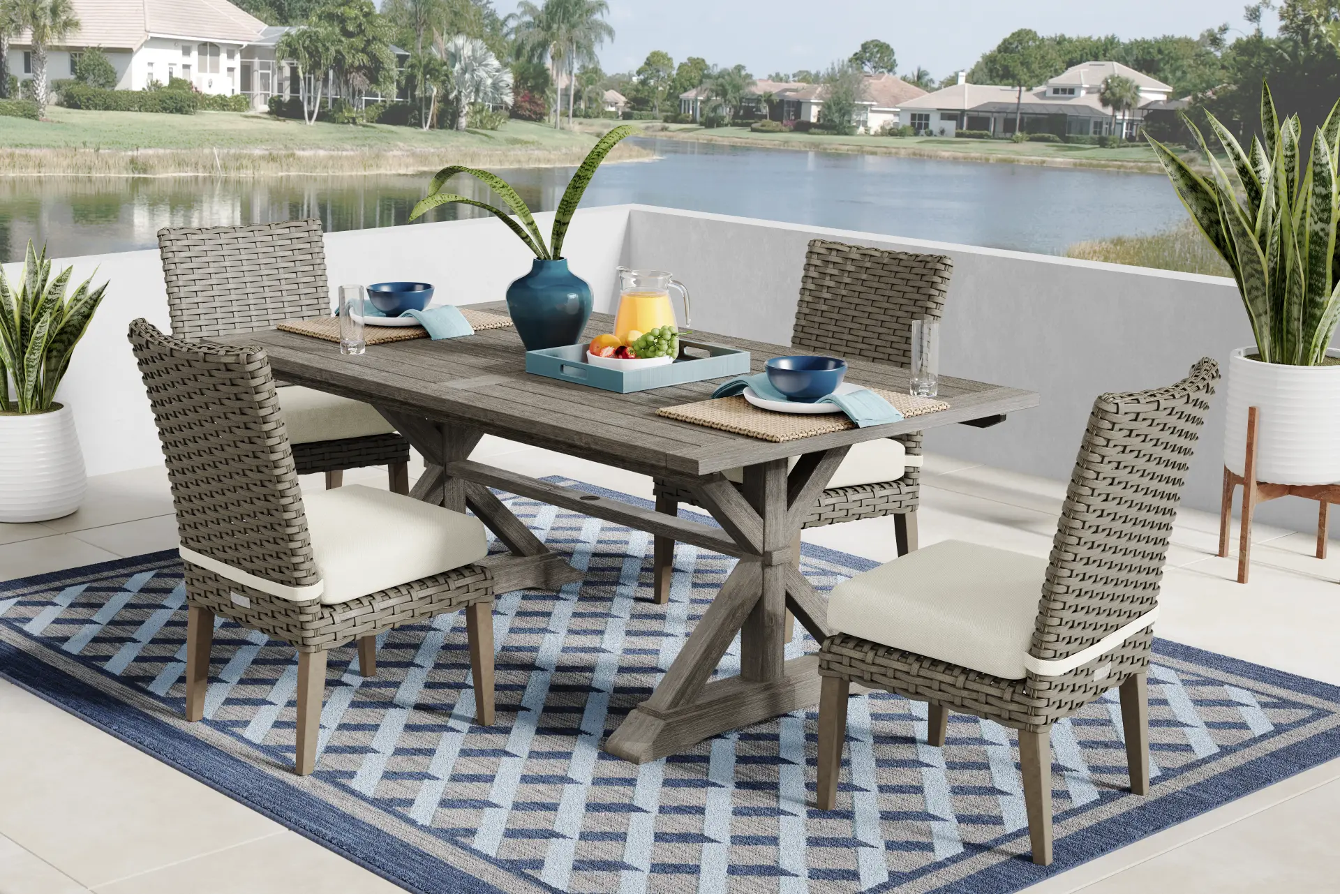 Siesta Key Gray 5 Pc Outdoor Dining Set with Desert Cushions