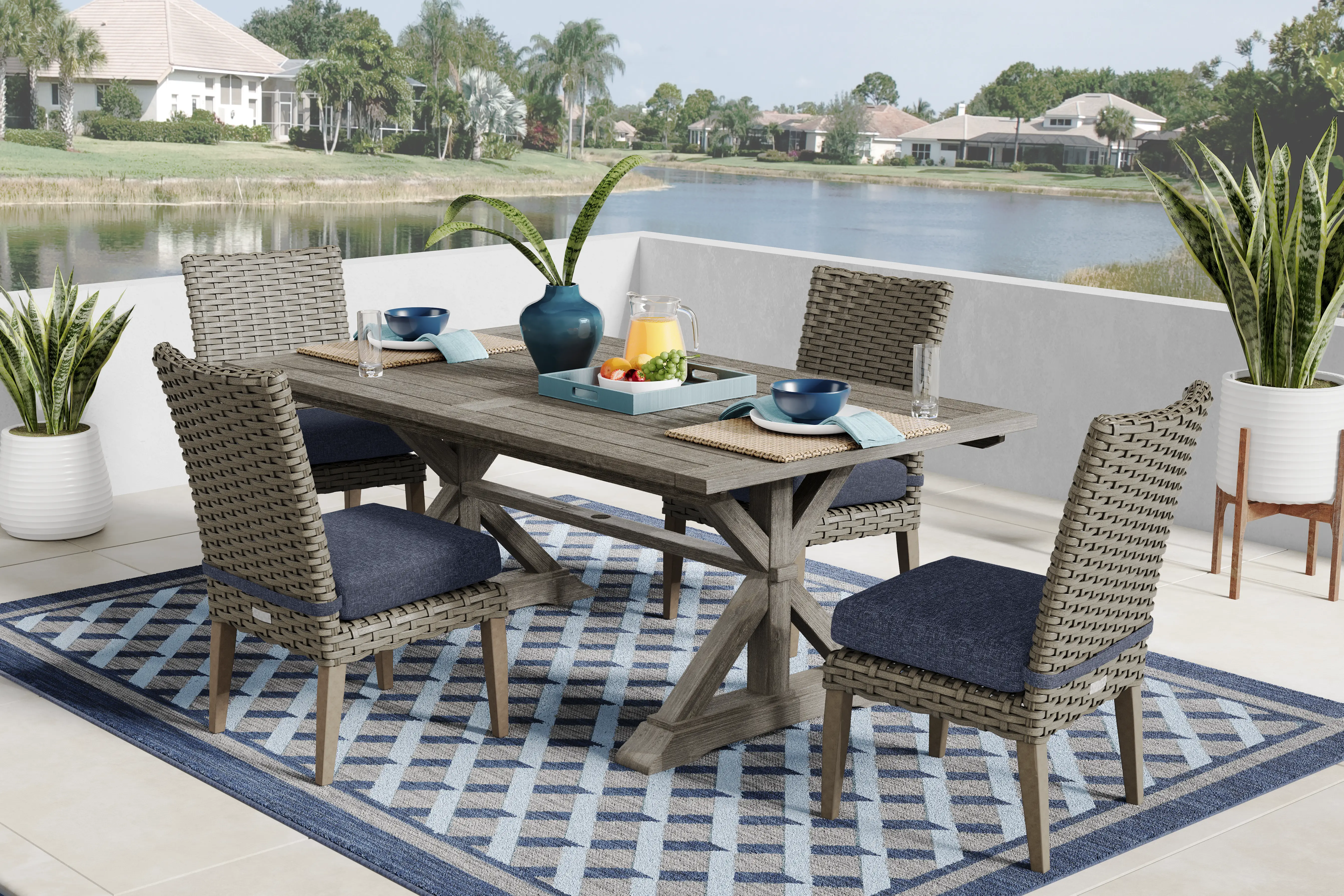 Siesta Key Gray 5 Pc Outdoor Dining Set with Ink Cushions - Thumbnail - Image 1