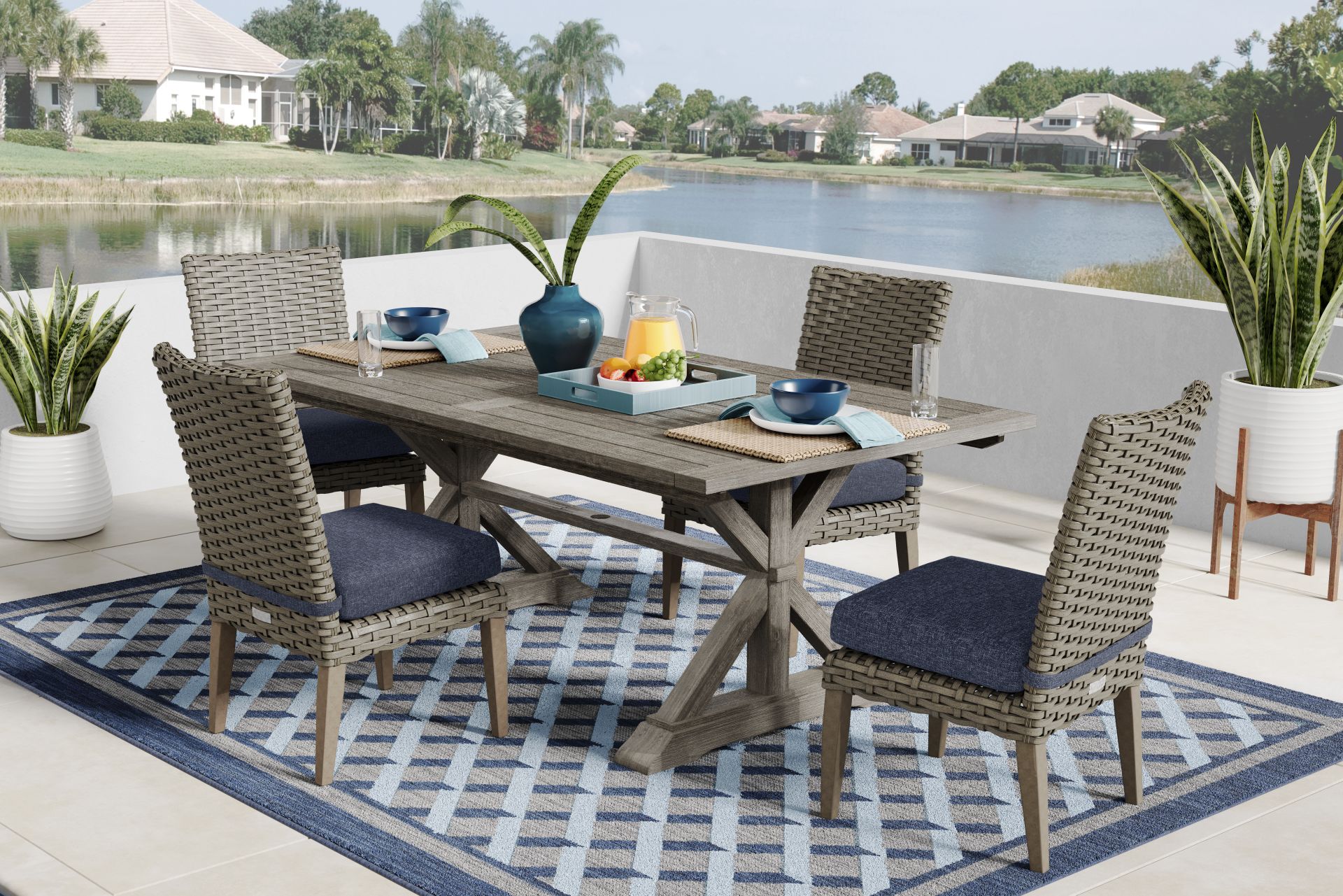 Siesta Key Gray 5 Pc Outdoor Dining Set with Ink Cushions - Image 1