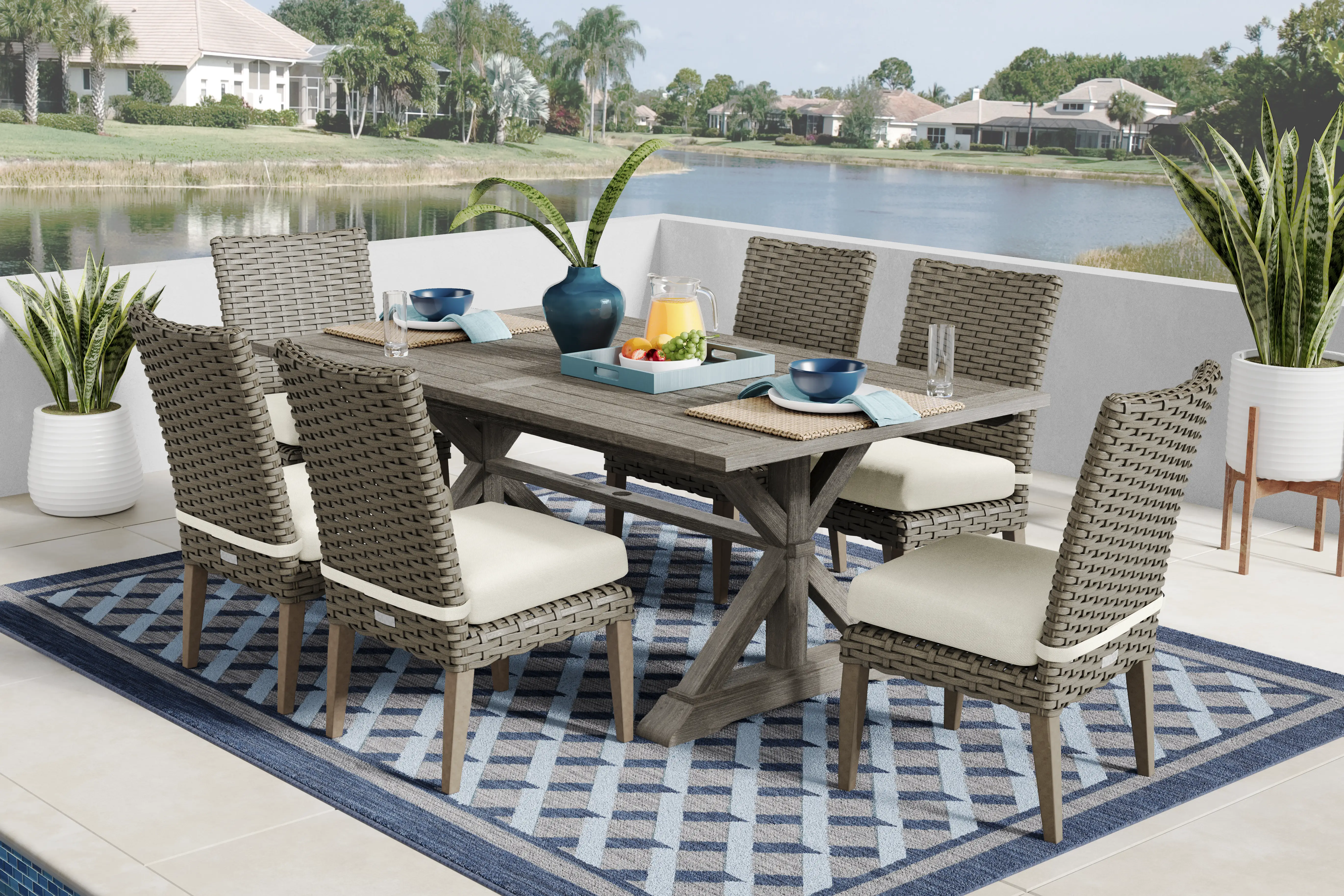 Siesta Key Gray 7 Pc Outdoor Dining Set with Desert Cushions - Thumbnail - Image 1