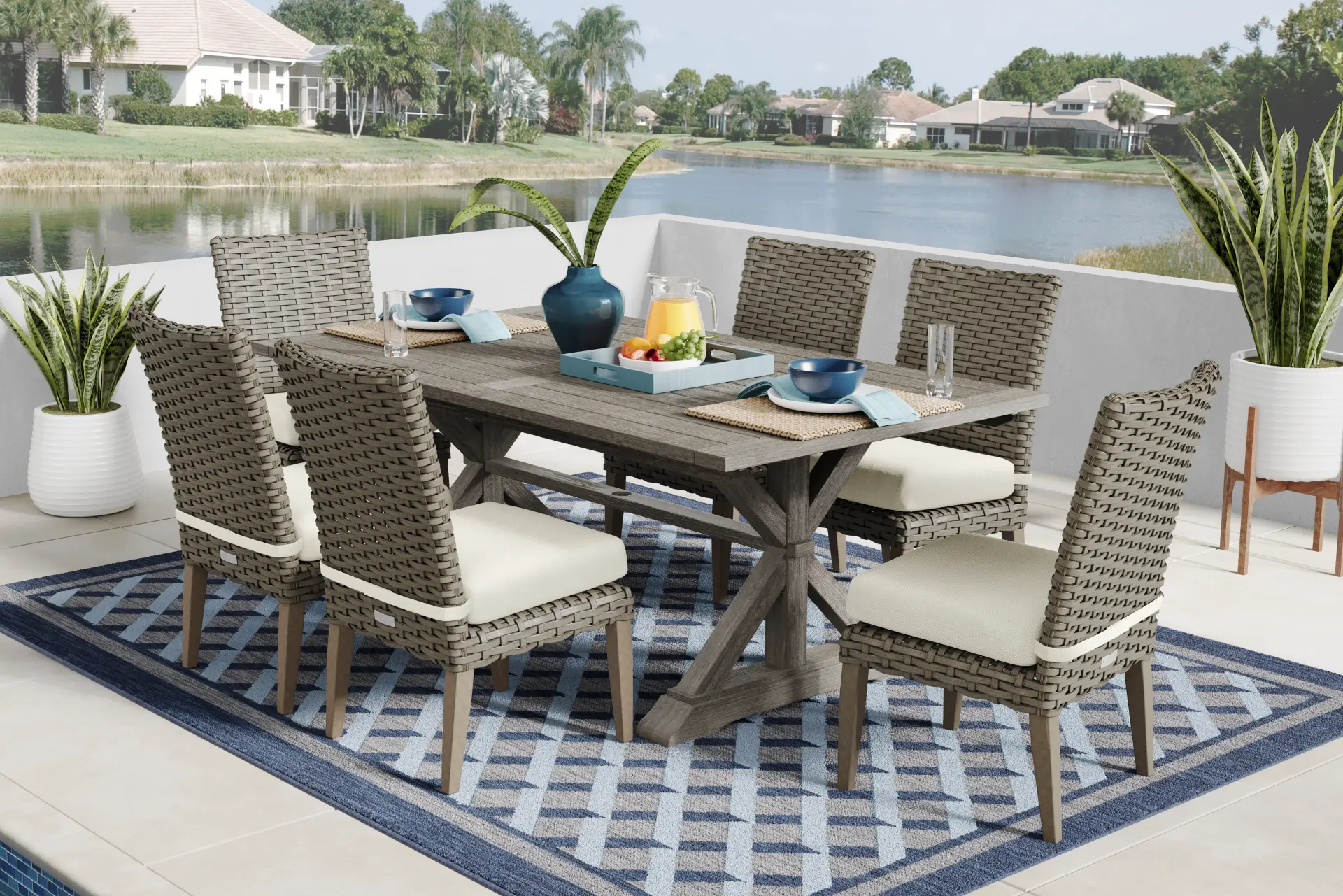 Siesta Key Gray 7 Pc Outdoor Dining Set with Desert Cushions