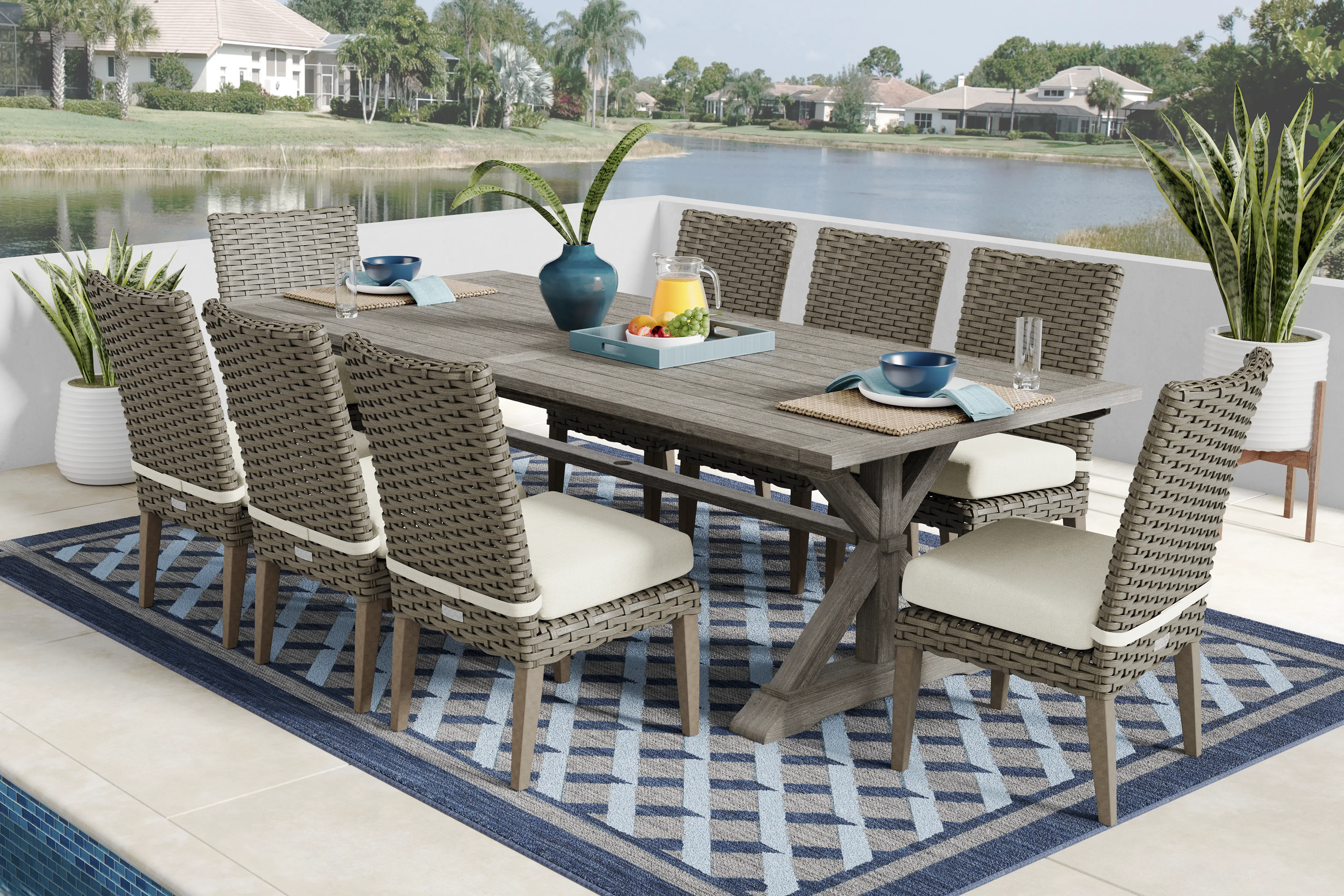 Siesta Key Gray 9 Pc Outdoor Dining Set with Desert Cushions - Thumbnail - Image 1