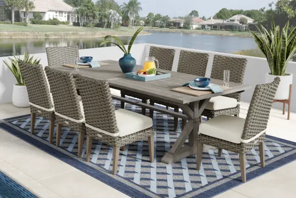 Siesta Key Gray 9 Pc Outdoor Dining Set with Desert Cushions