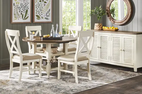 Spring Cottage White 5 Pc Round Drop Leaf Dining Room