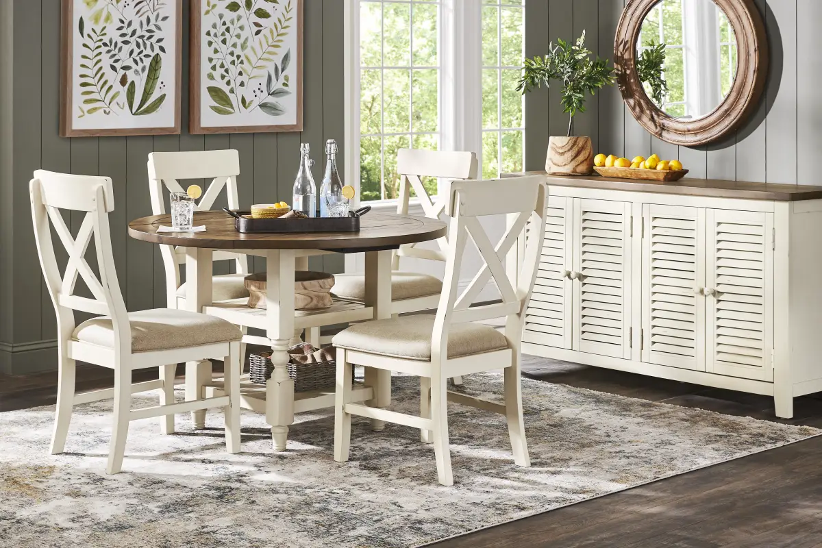 Spring Cottage 5 Pc White Dining Room Set With Dining Table, Side ...