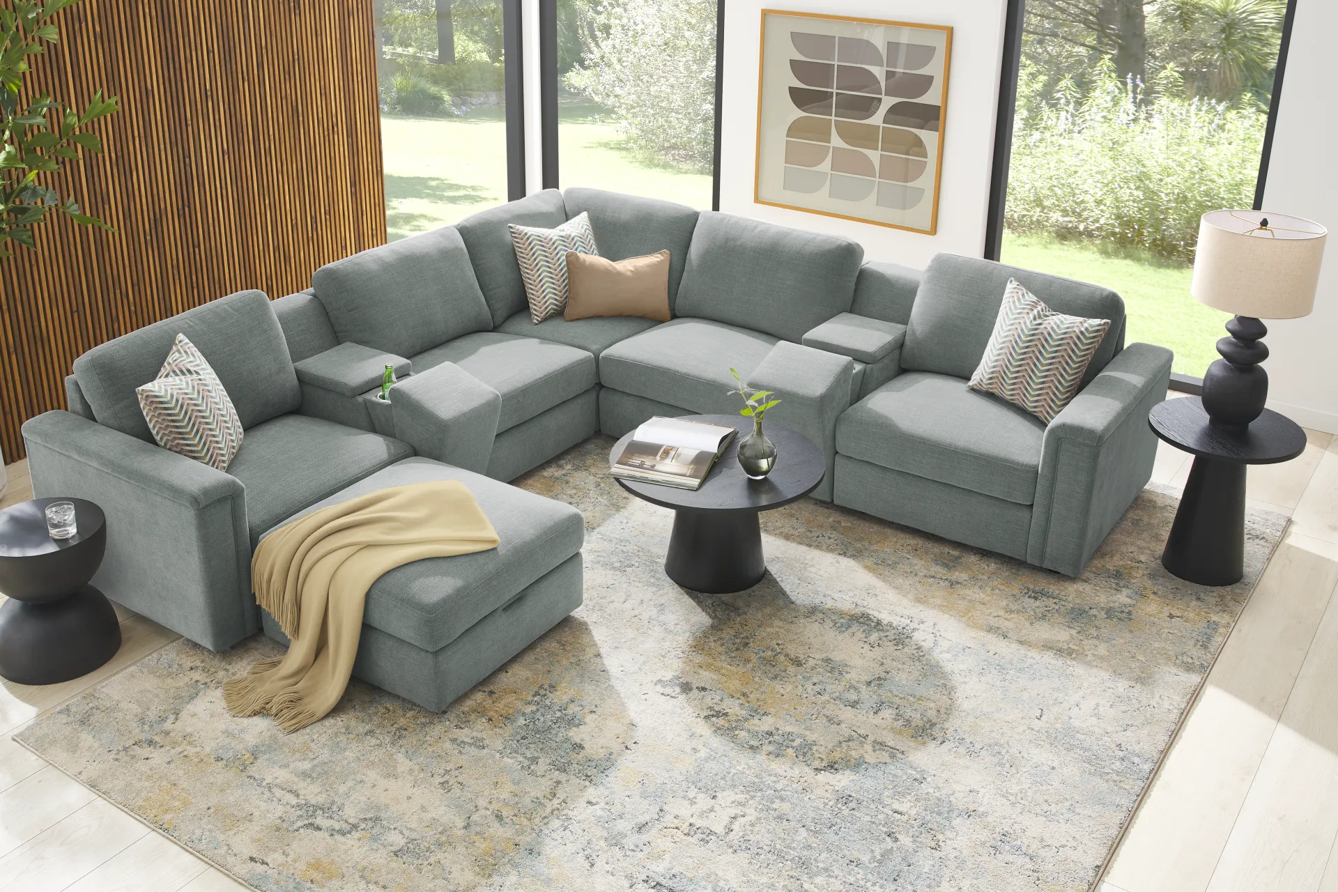 Tempo Modular Blue 8 Pc Sectional with Media Consoles - Image 2