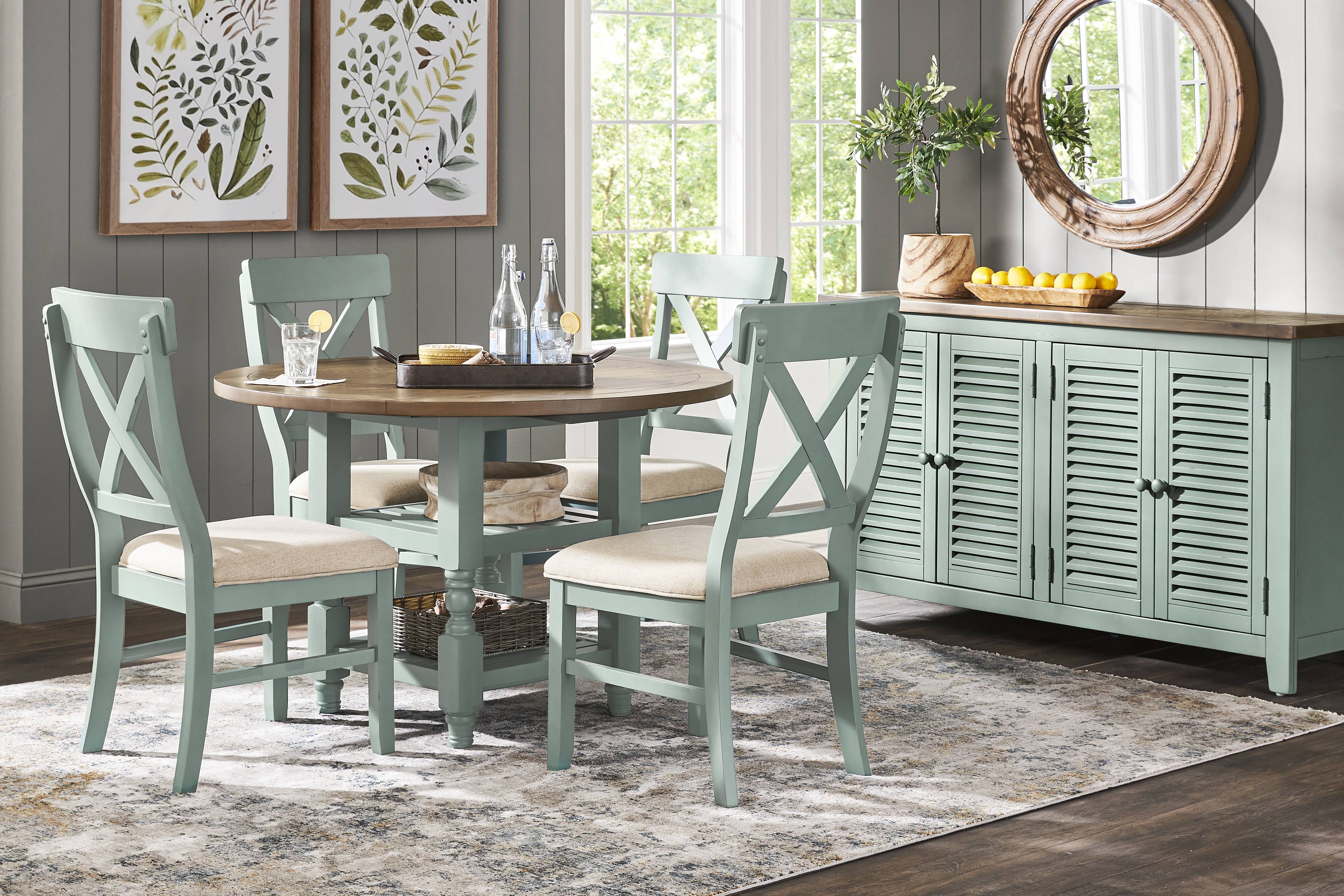 Spring Cottage Blue 5 Pc Round Drop Leaf Dining Room - Thumbnail - Image 1