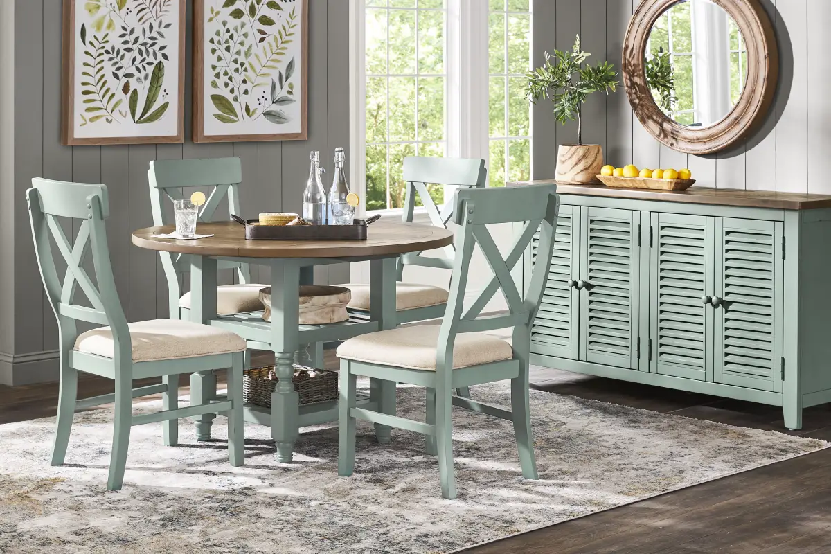 Spring Cottage 5 Pc Blue Colors Dining Room Set With Dining Table, Side ...