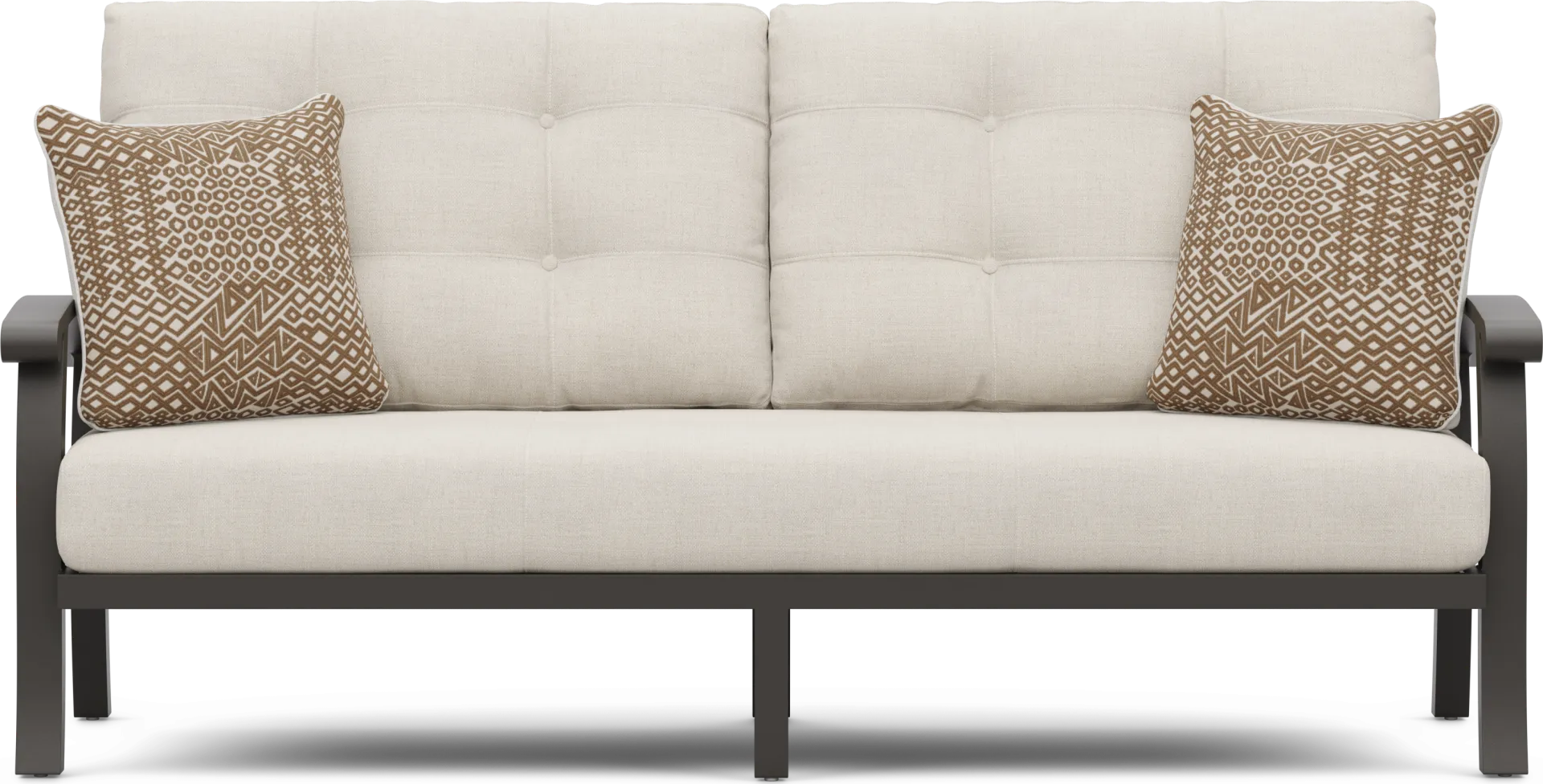 Lake Breeze Aged Bronze Outdoor Sofa with Parchment Cushions - Image 1