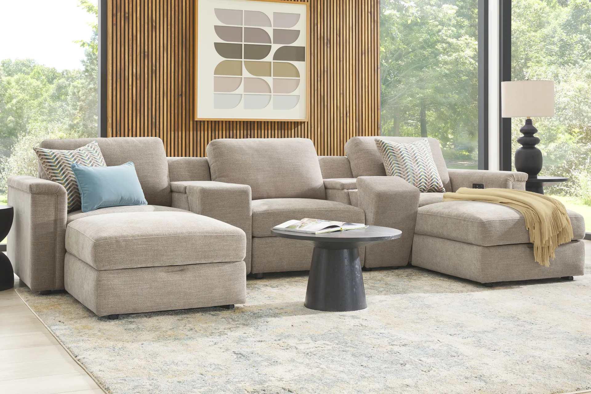 Tempo Modular Beige 7 Pc Sectional with Media Consoles - Image 1