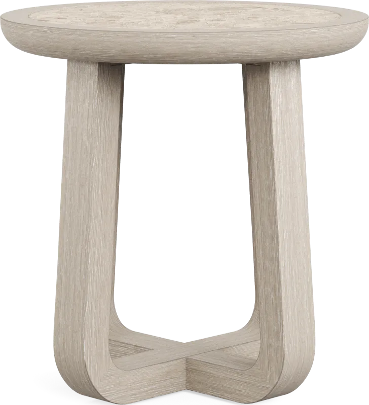 Canyon Light Gray Round End Table with Stone Top
