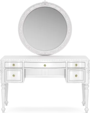 Disney Princess Sparkle White Desk with Round Mirror