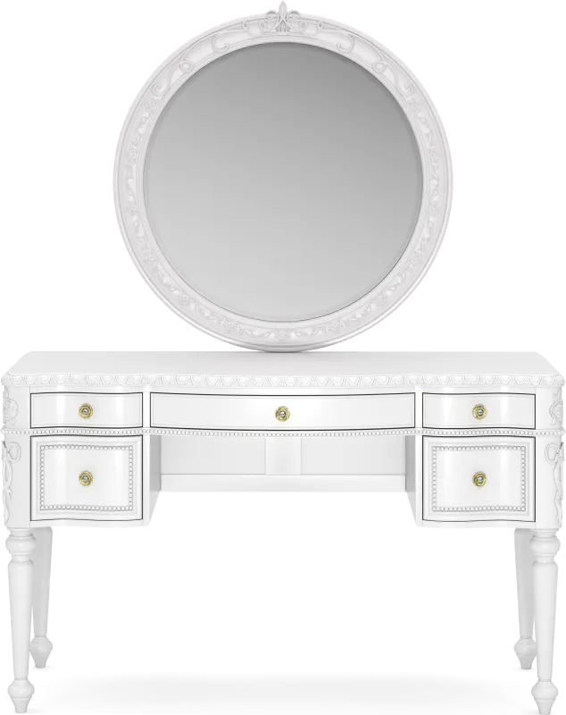 Disney Princess Sparkle White Desk with Round Mirror