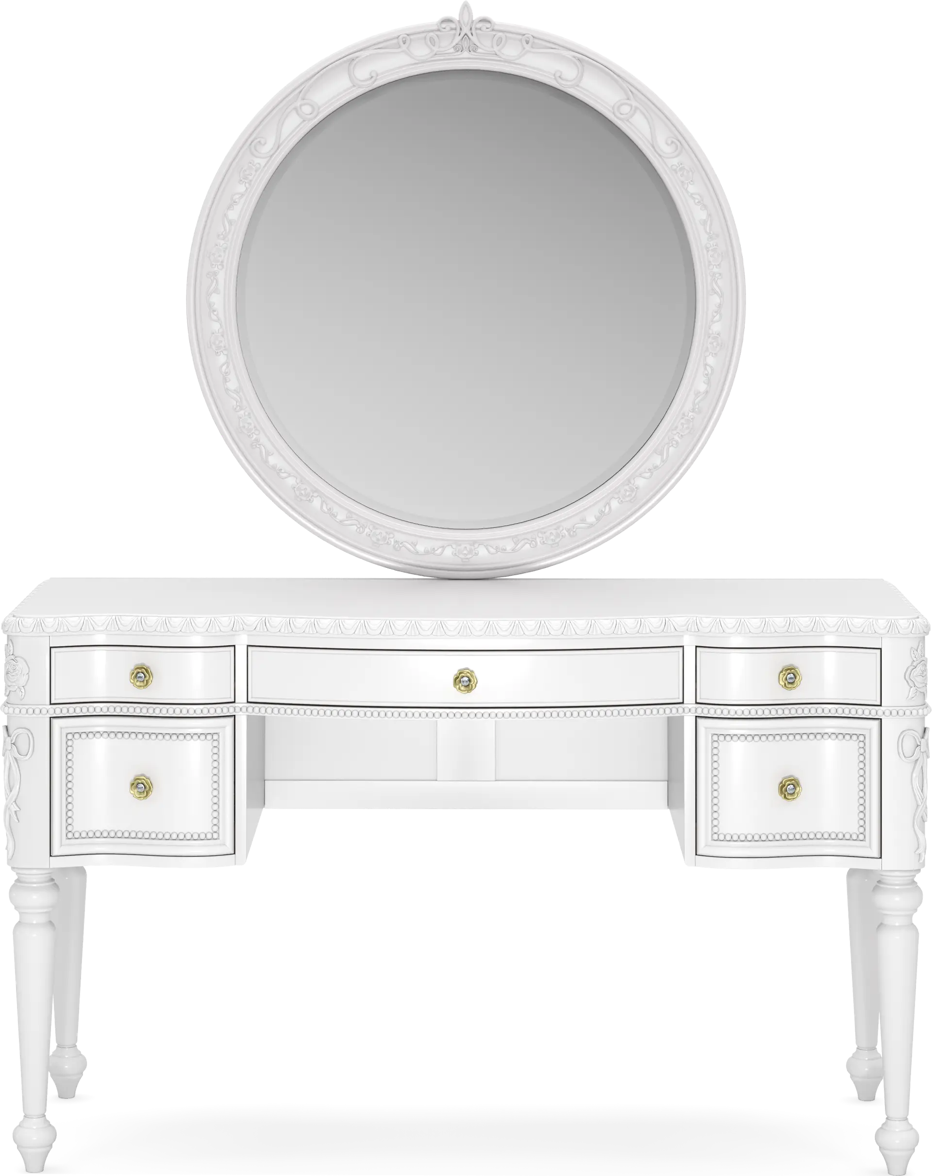 Disney Princess Sparkle White Desk with Round Mirror