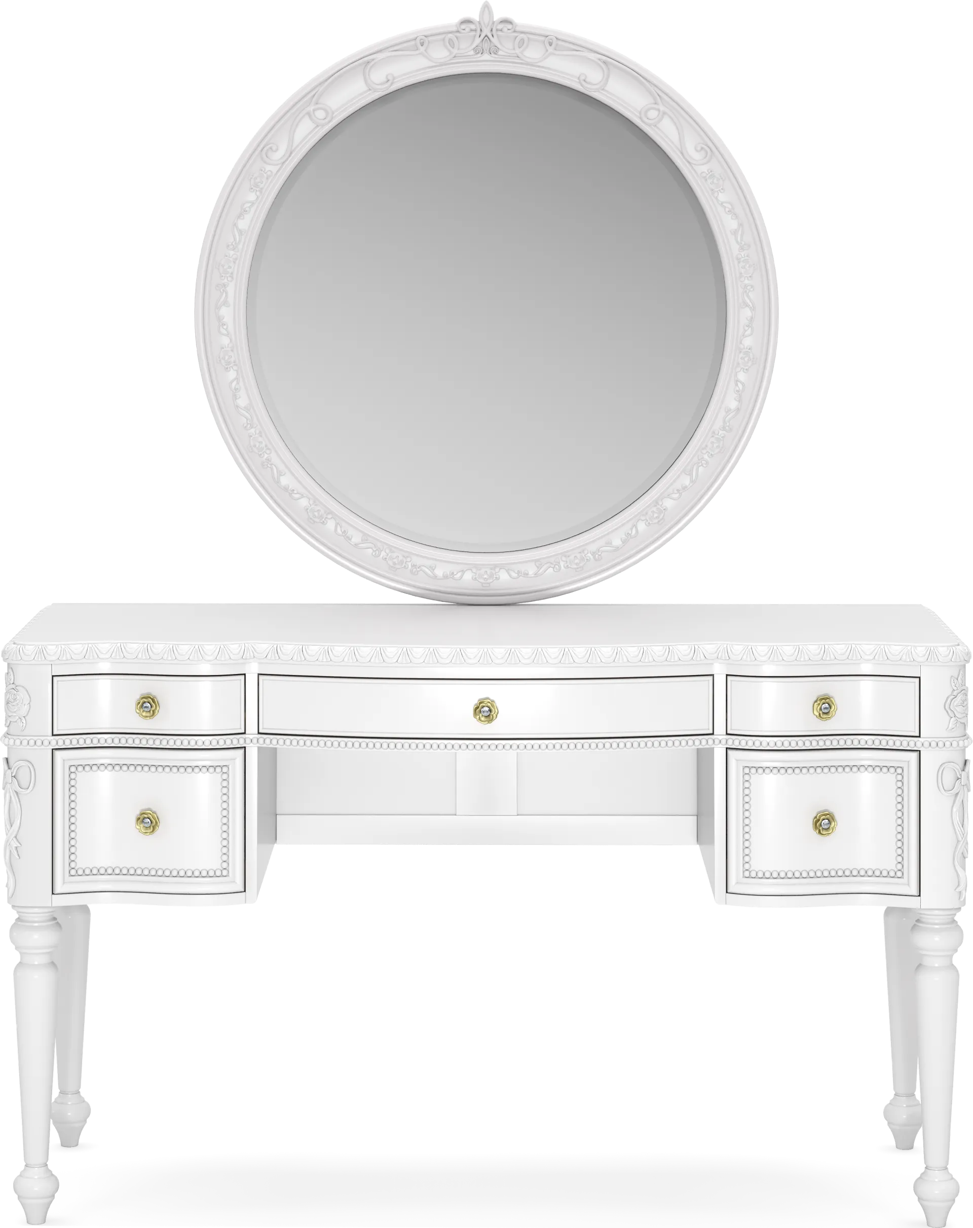 Disney Princess Sparkle White Desk with Round Mirror - Image 1