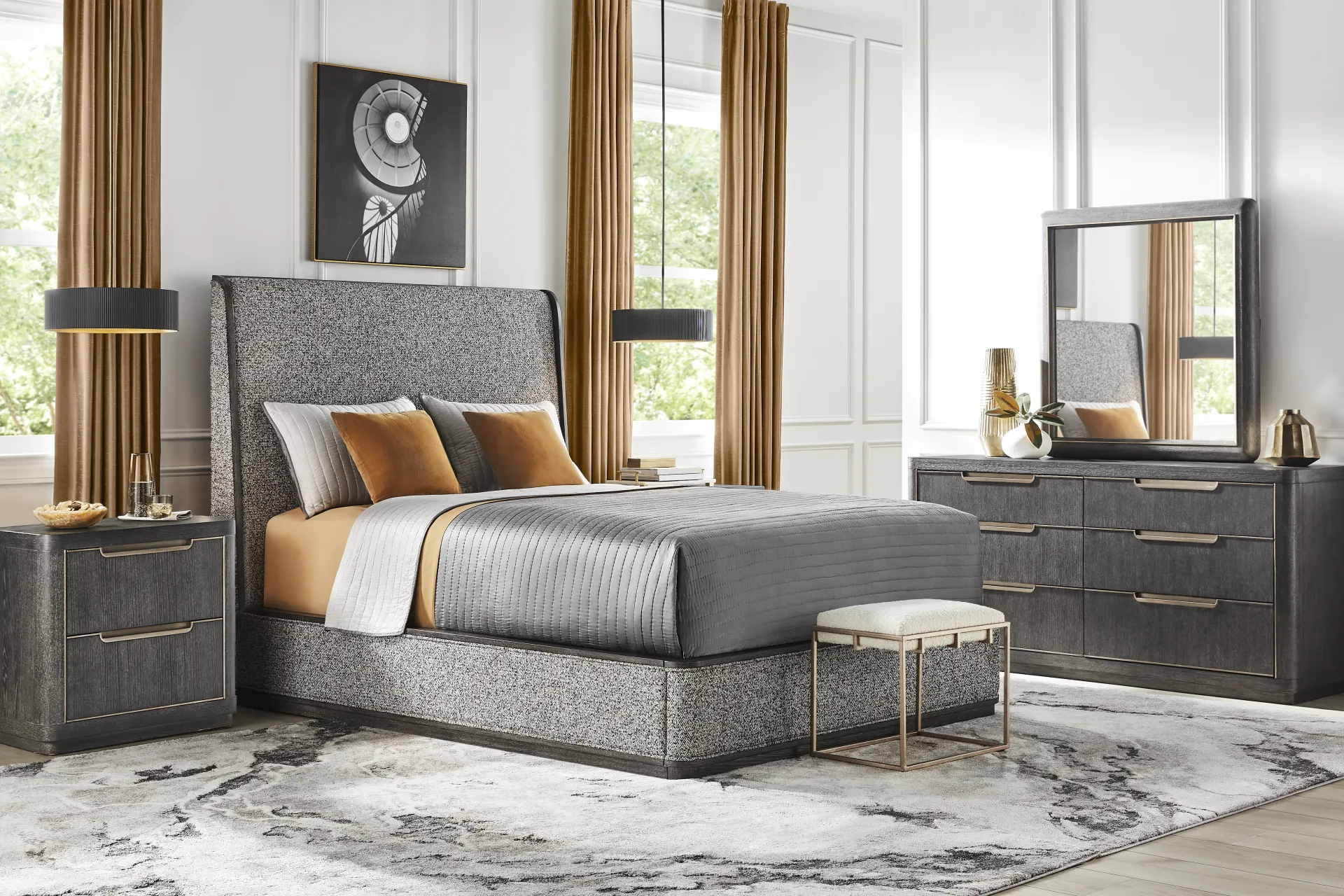 Preston Heights Gray 3 Pc Queen Upholstered Bed - Image 1